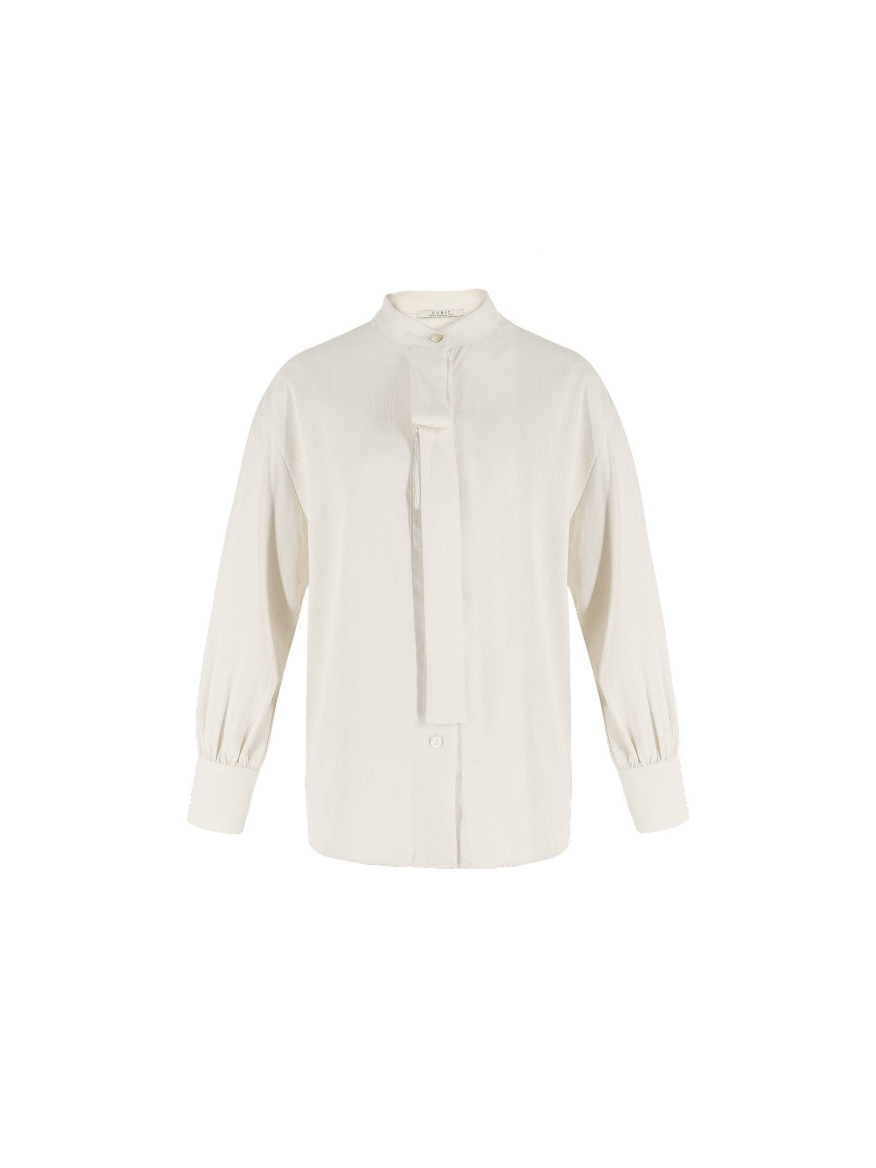 Cubic Oatmeal Collar Tied Slim Fit Shirt