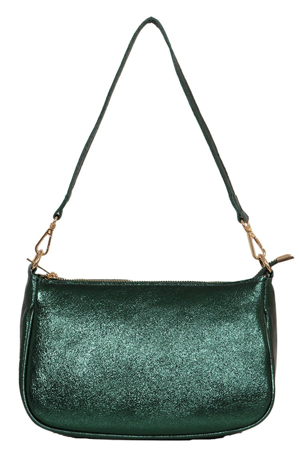 Metallic Green Italian Leather Baguette Bag