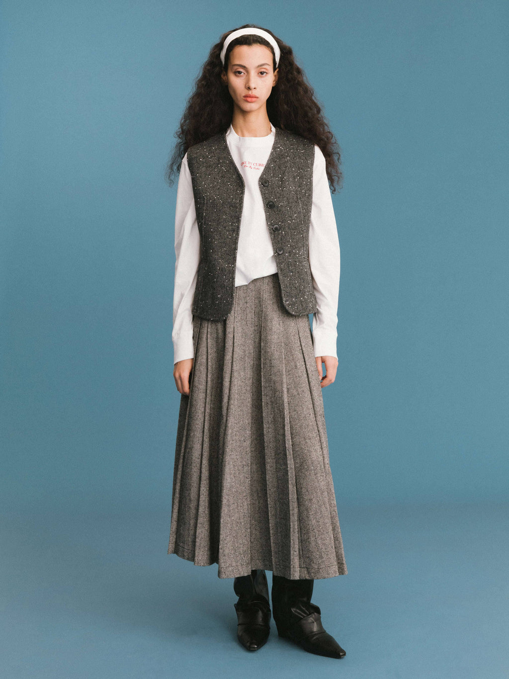 Cubic Grey Pleated Maxi Skirt