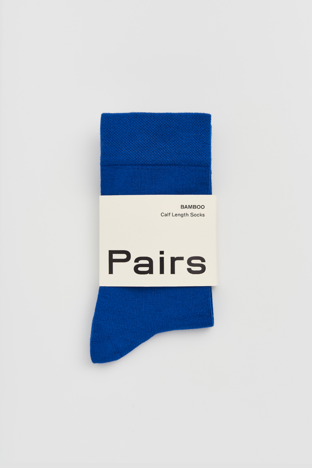 Blue sock with 'Pairs' branding on a white background