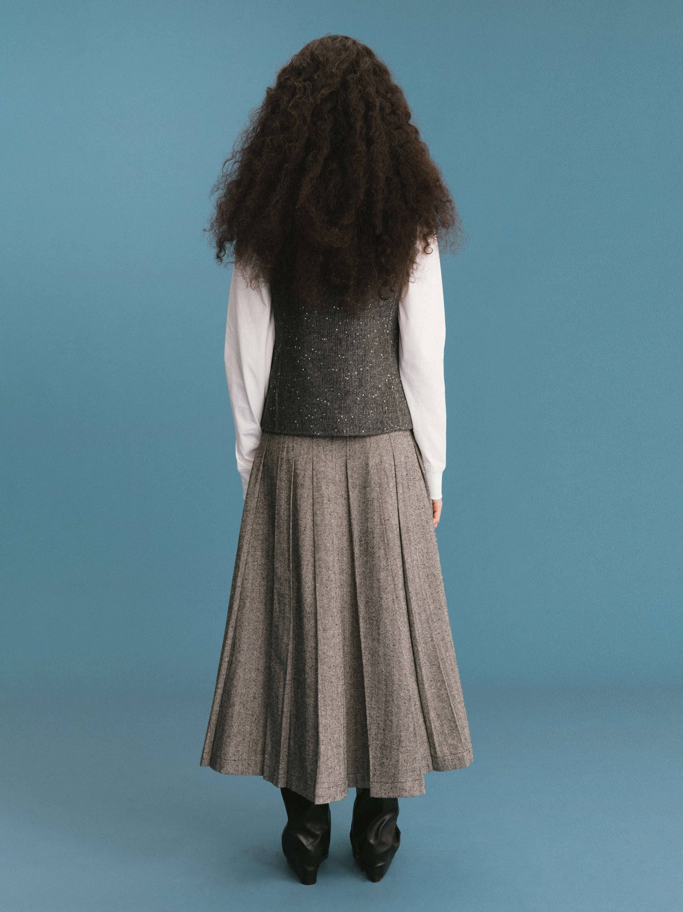 Cubic Grey Pleated Maxi Skirt