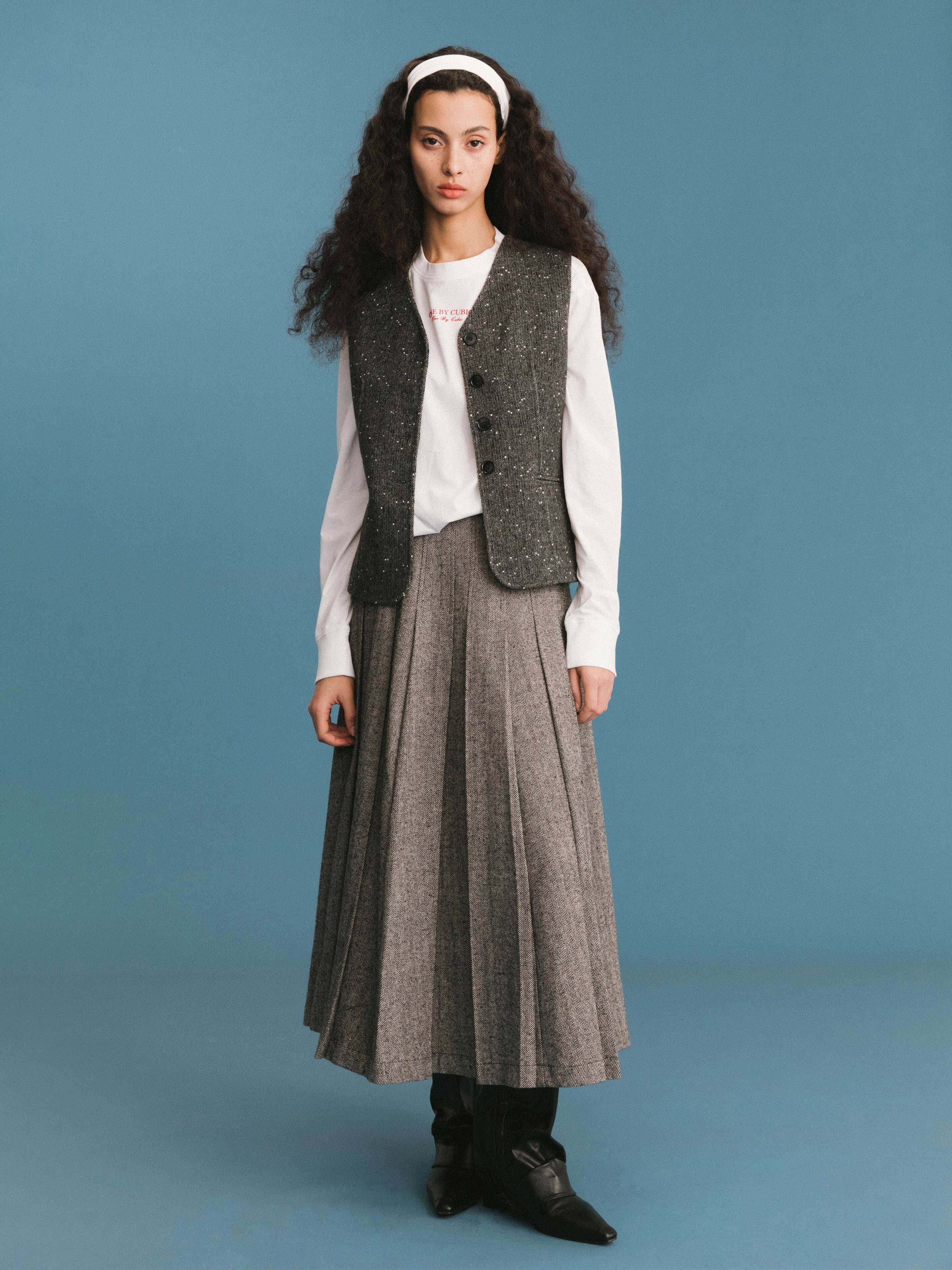 Cubic Grey Pleated Maxi Skirt