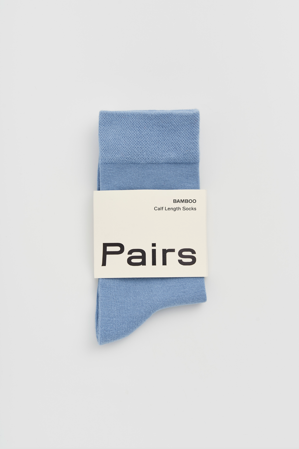 Blue sock with 'Pairs' packaging on a white background