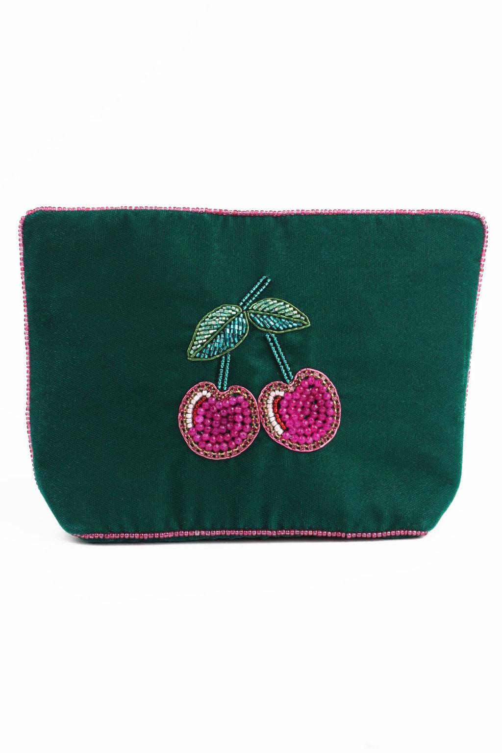 My Doris Green Cherry Medium Velvet Pouch