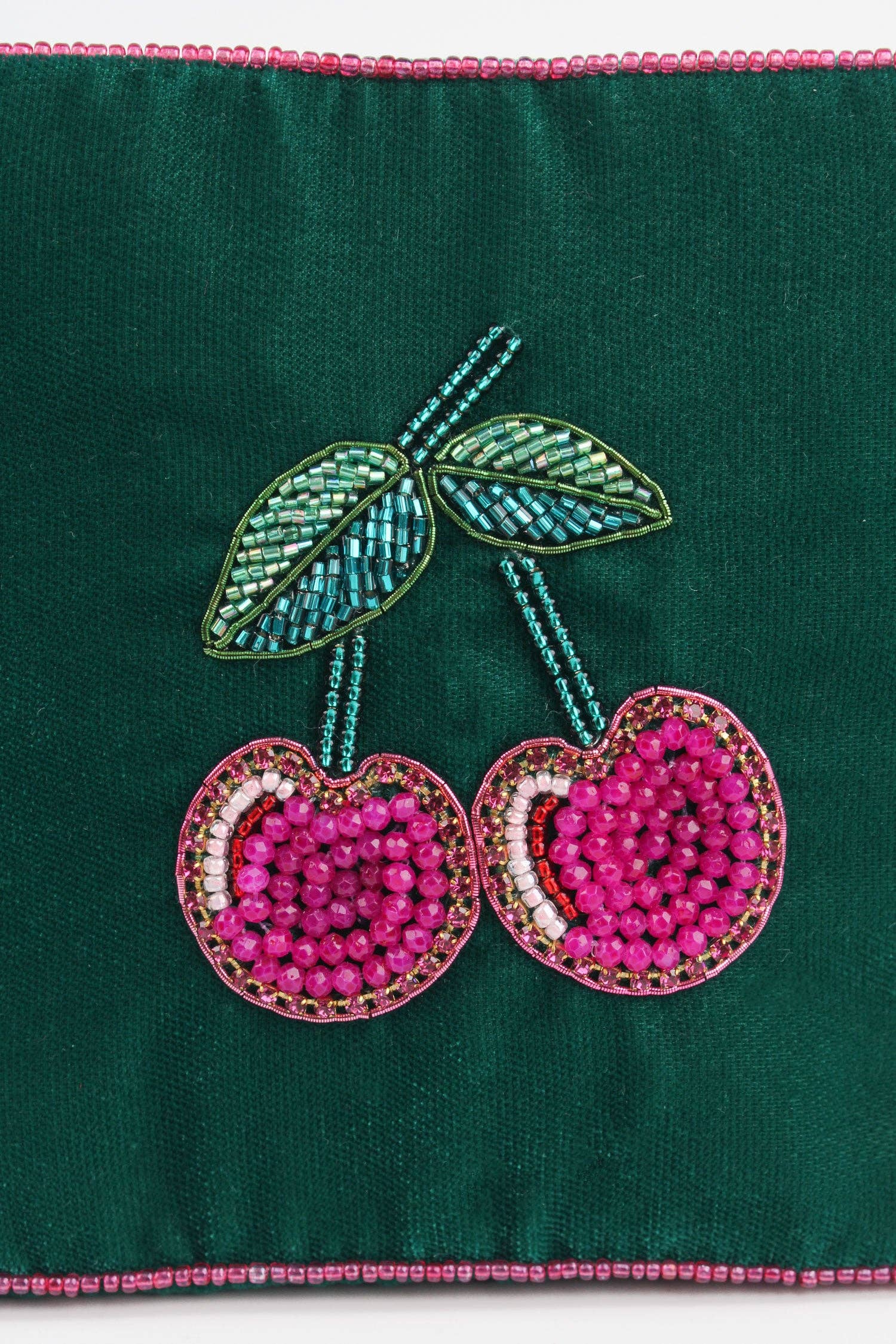 My Doris Green Cherry Medium Velvet Pouch