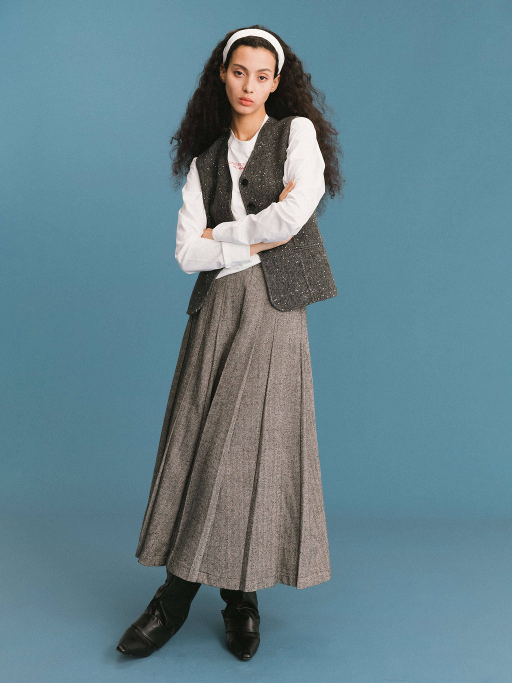 Cubic Grey Pleated Maxi Skirt