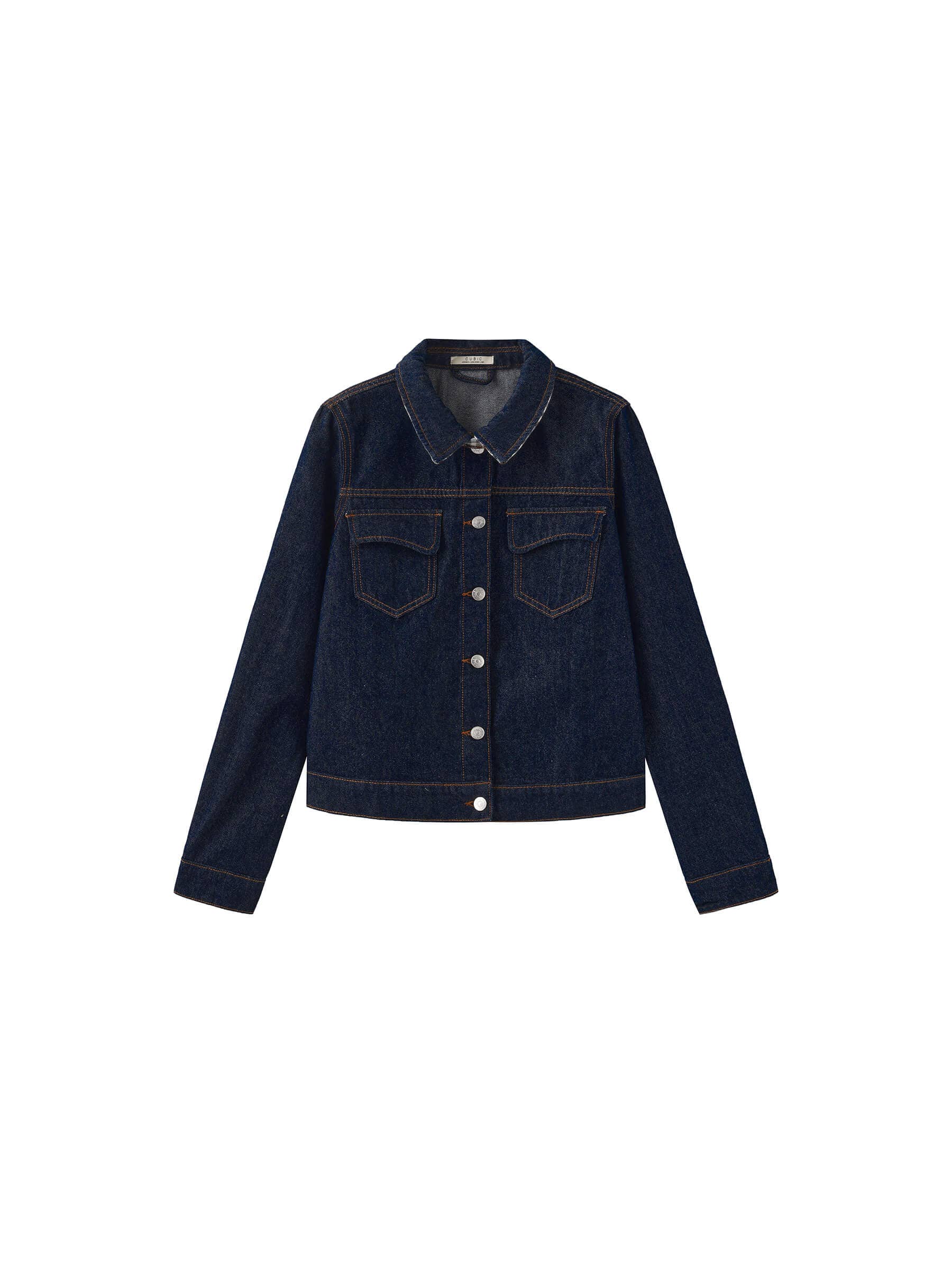 Navy blue denim jacket on a white background