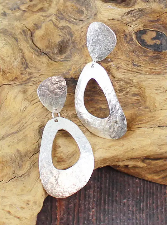 Beaten Silver Irregular Drop Earrings