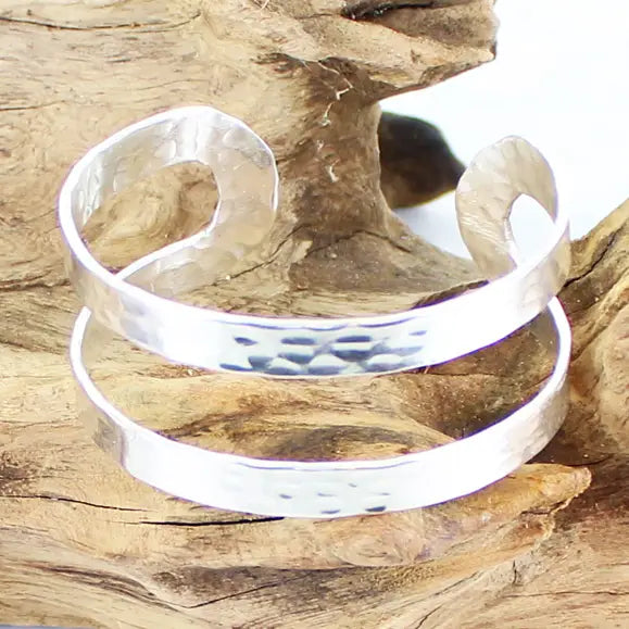 Beaten Metal Double Bar Cuff
