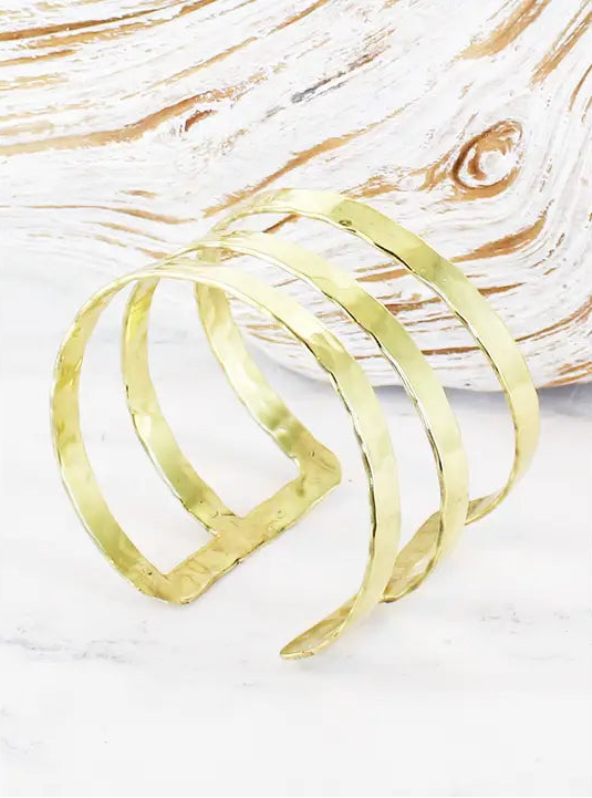 Beaten Metal Gold Triple Bar Cuff