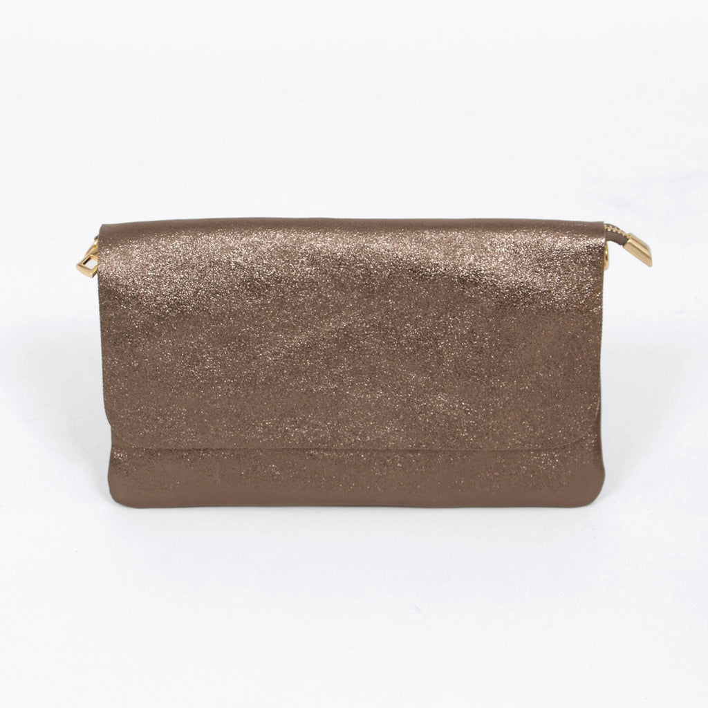Metallic Champagne Leather Clutch Bag