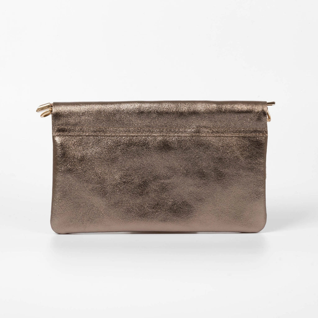Metallic Champagne Leather Clutch Bag