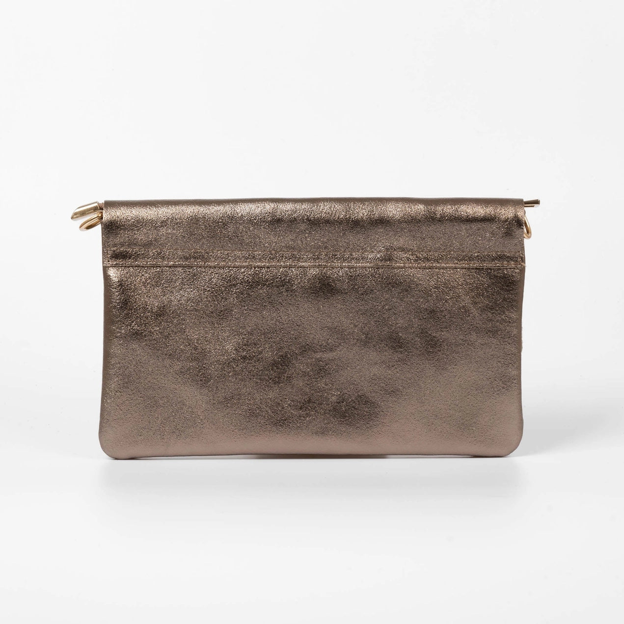 Metallic Champagne Leather Clutch Bag