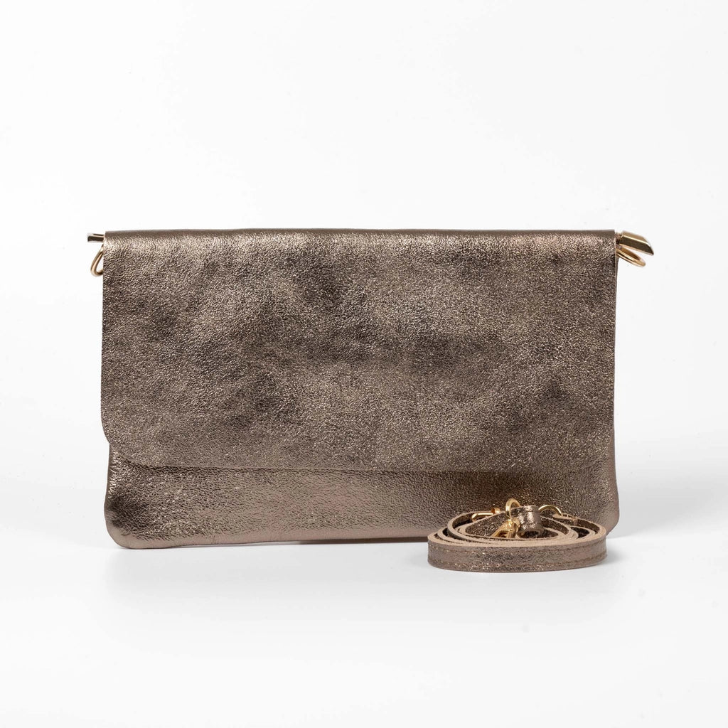 Metallic Champagne Leather Clutch Bag
