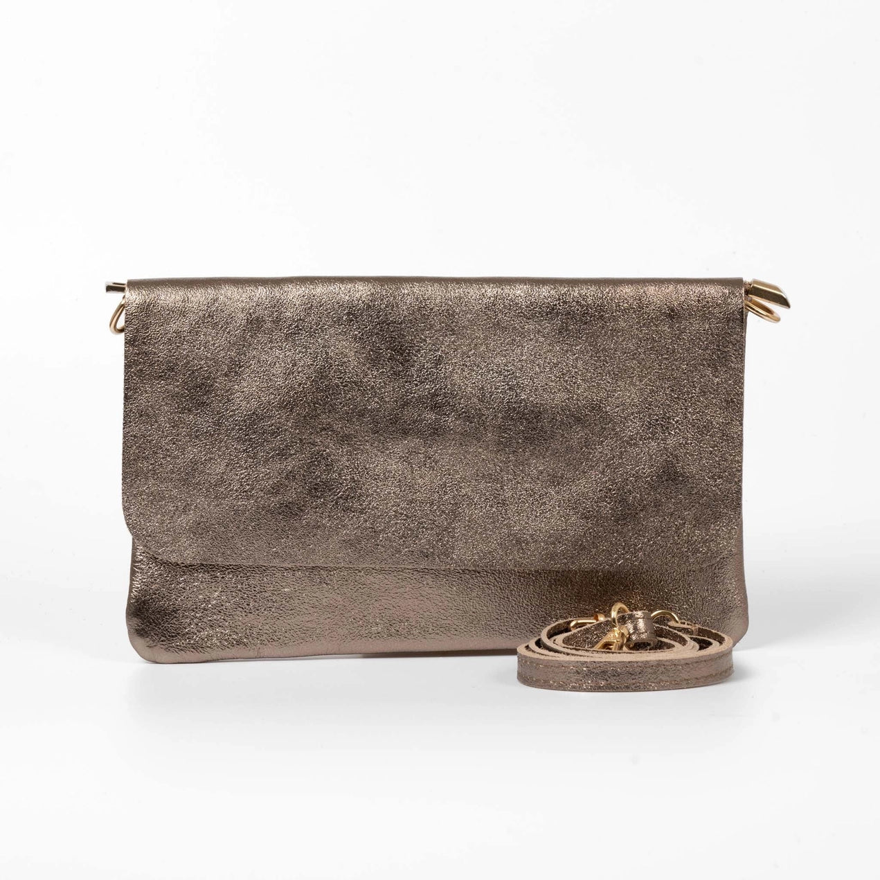 Metallic Champagne Leather Clutch Bag
