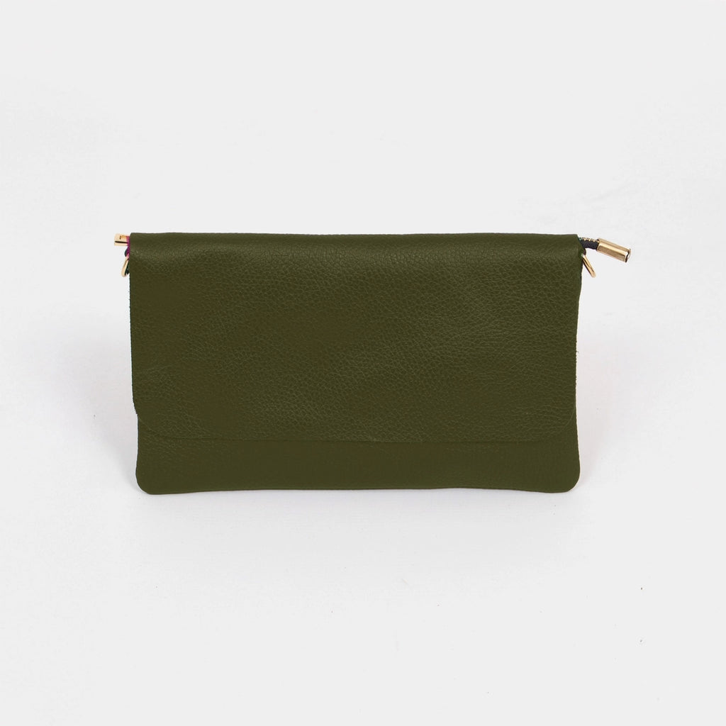 Pebbled Leather Khaki Clutch Bag