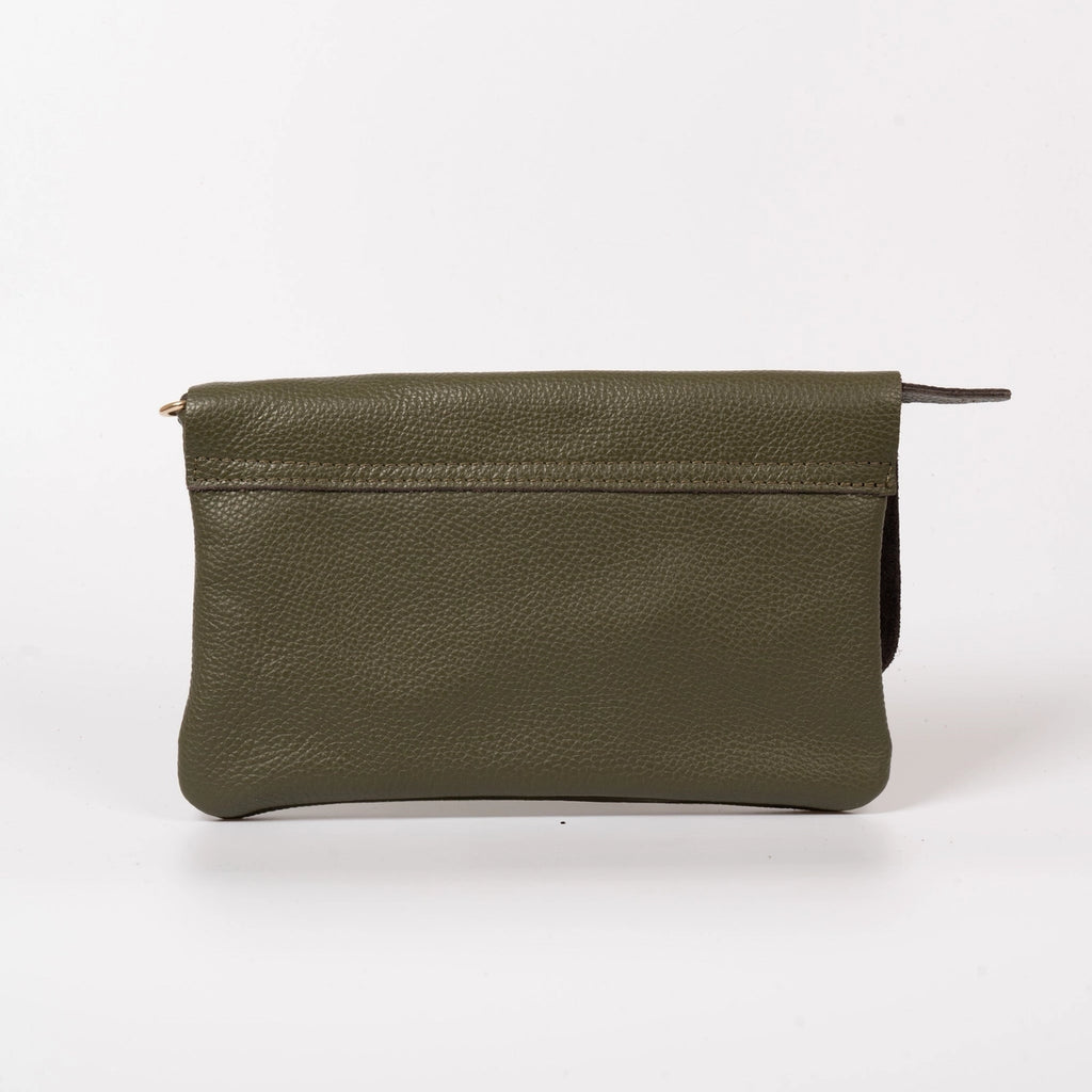 Pebbled Leather Khaki Clutch Bag