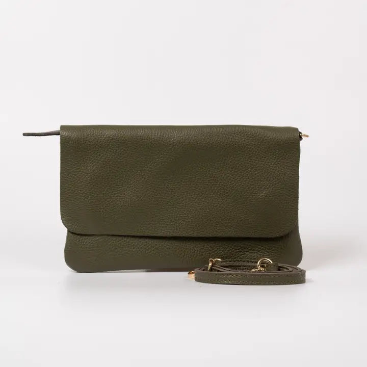 Pebbled Leather Khaki Clutch Bag