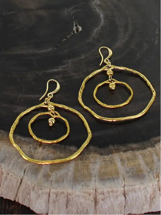 Gold Double Ring Earrings