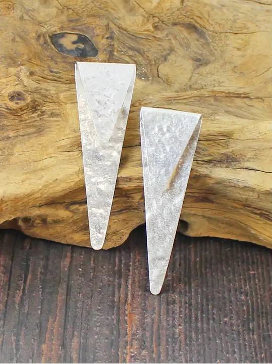 Folded Silver Triangular Stud Earrings