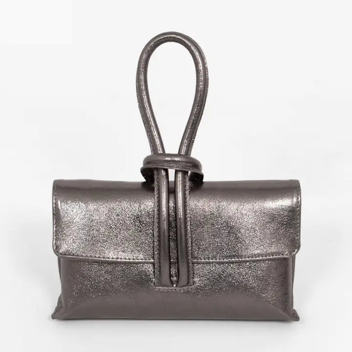 Wristlet Gunmetal Metallic Leather Bag