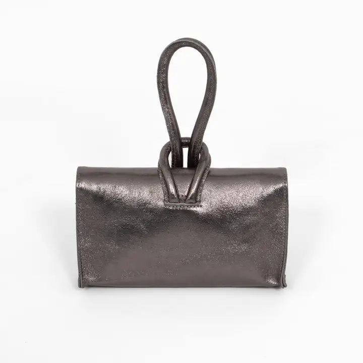 Wristlet Gunmetal Metallic Leather Bag