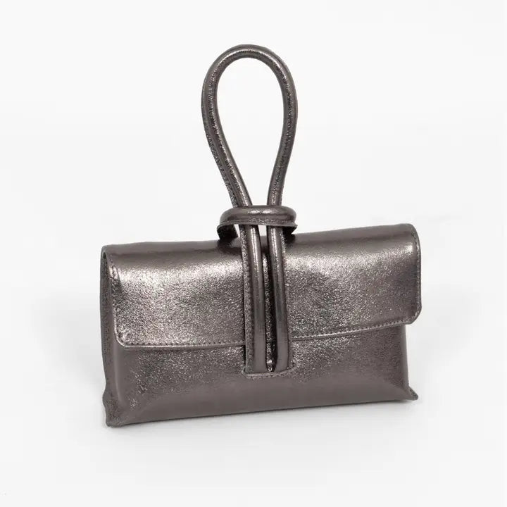 Wristlet Gunmetal Metallic Leather Bag