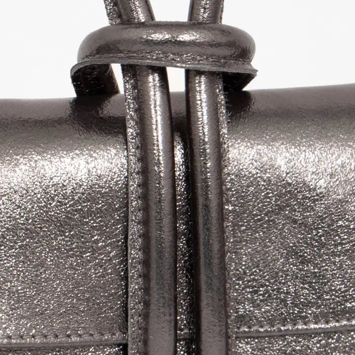 Wristlet Gunmetal Metallic Leather Bag