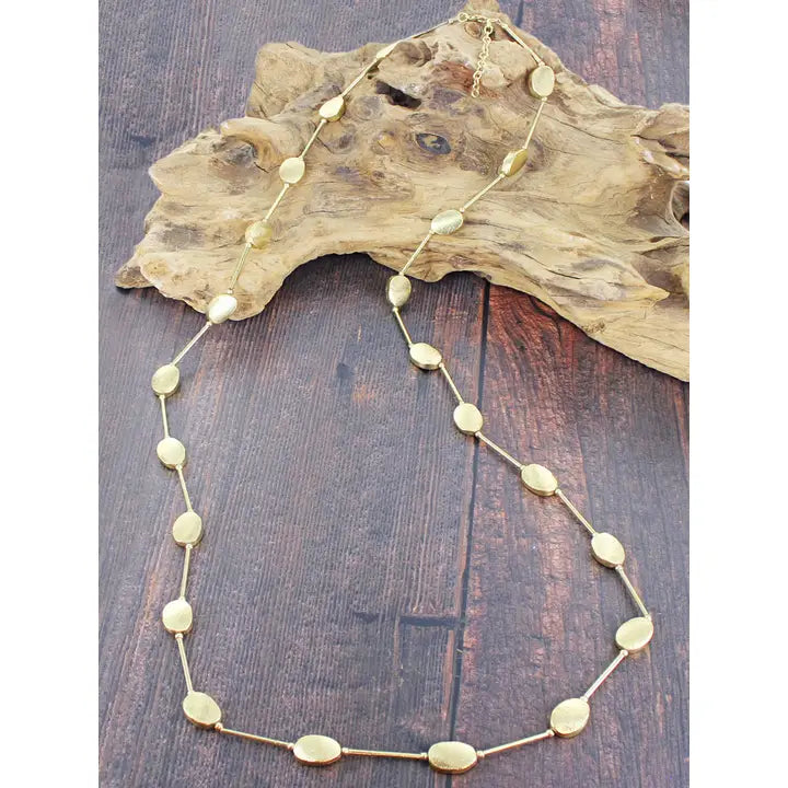 Gold Long Oval Disc Necklace