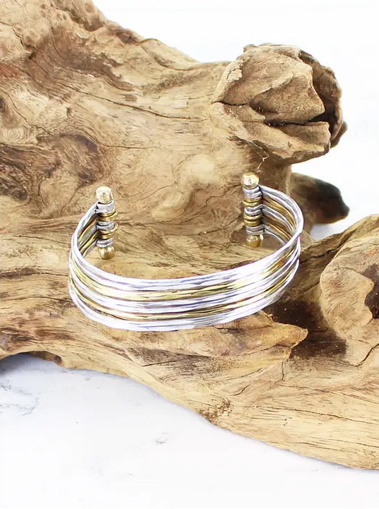 Narrow Mixed Silver & Gold Cuff
