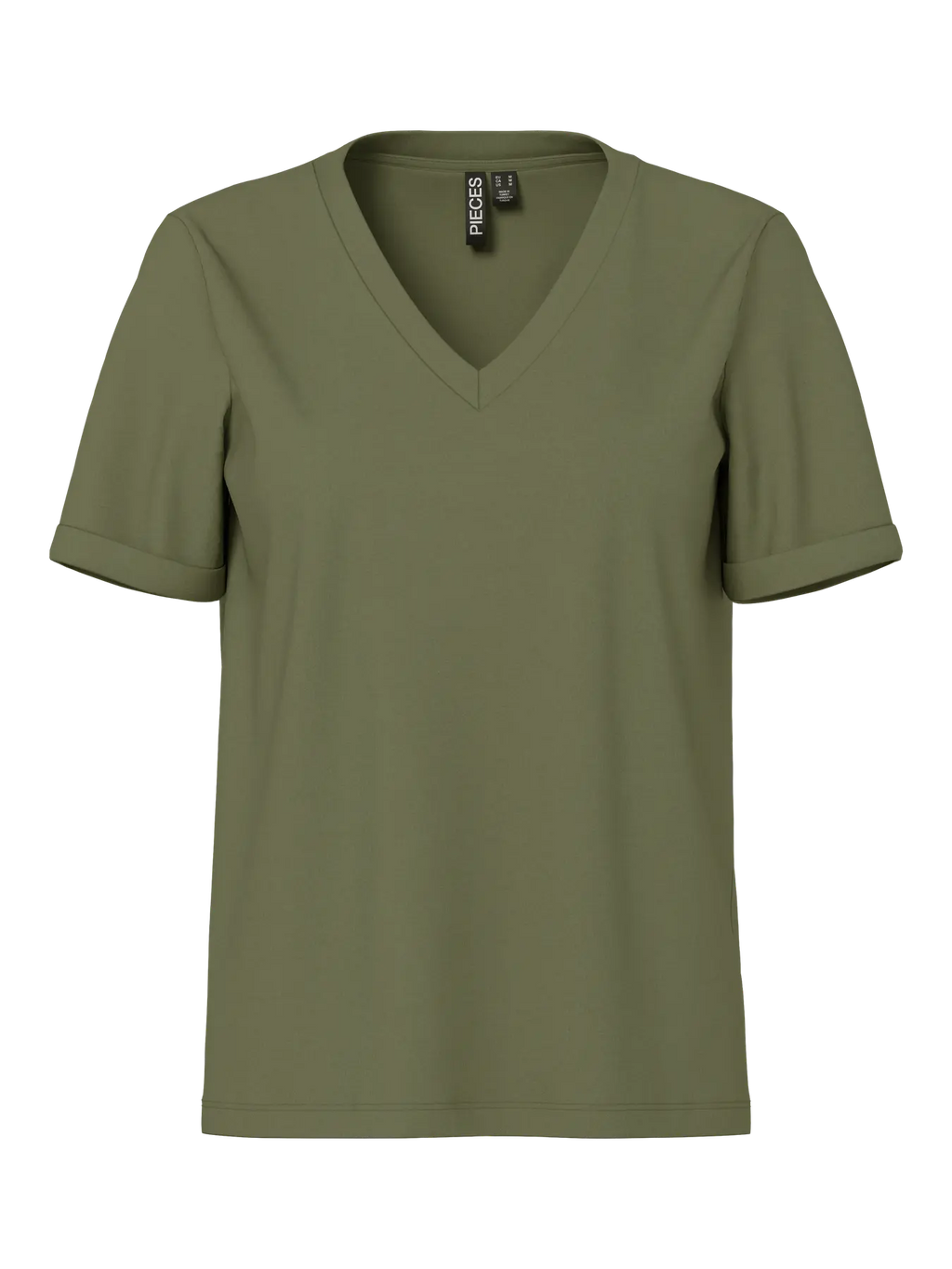Green t-shirt with a V-neck on a white background