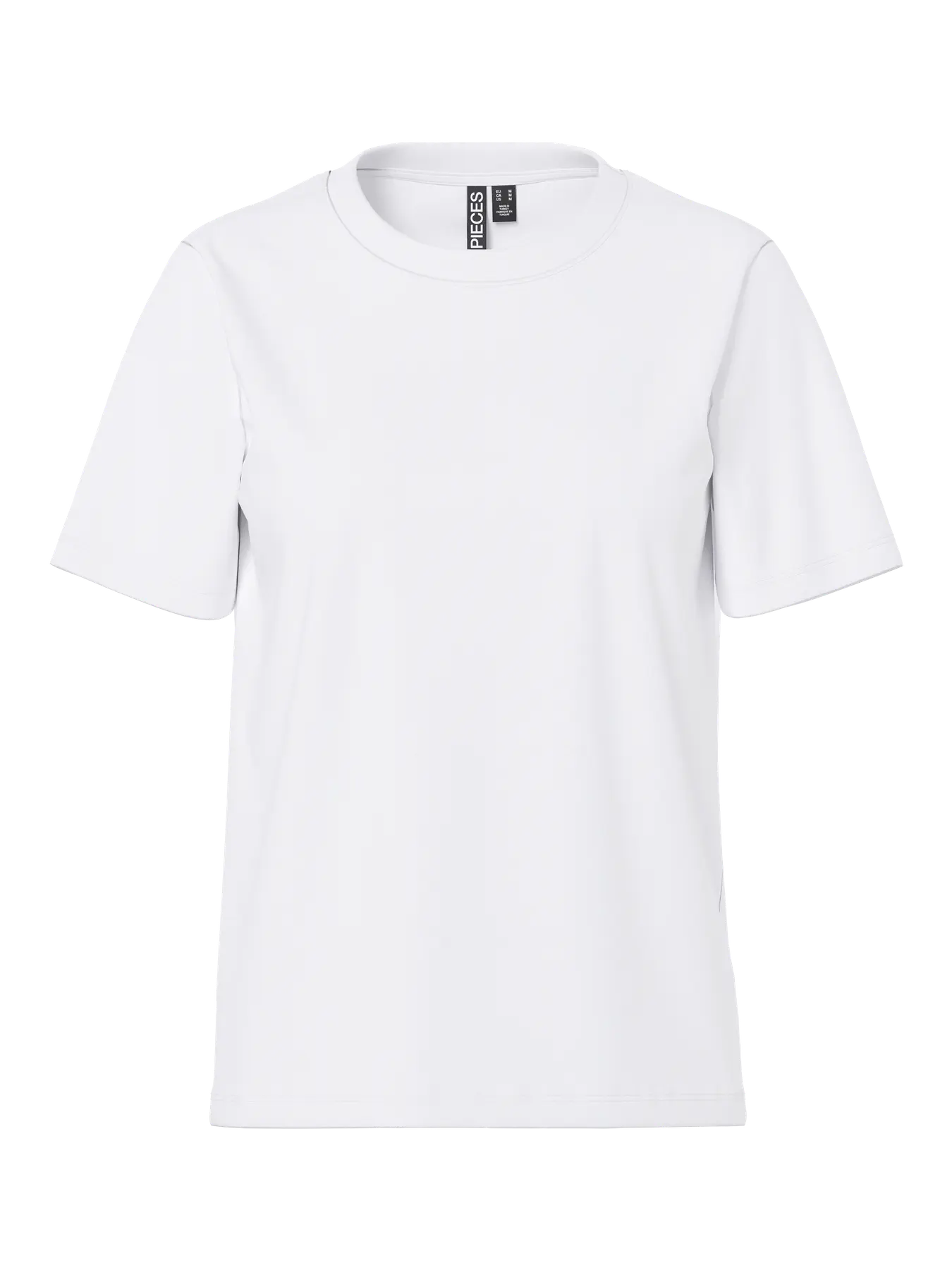 White t-shirt with a brand logo on a white background
