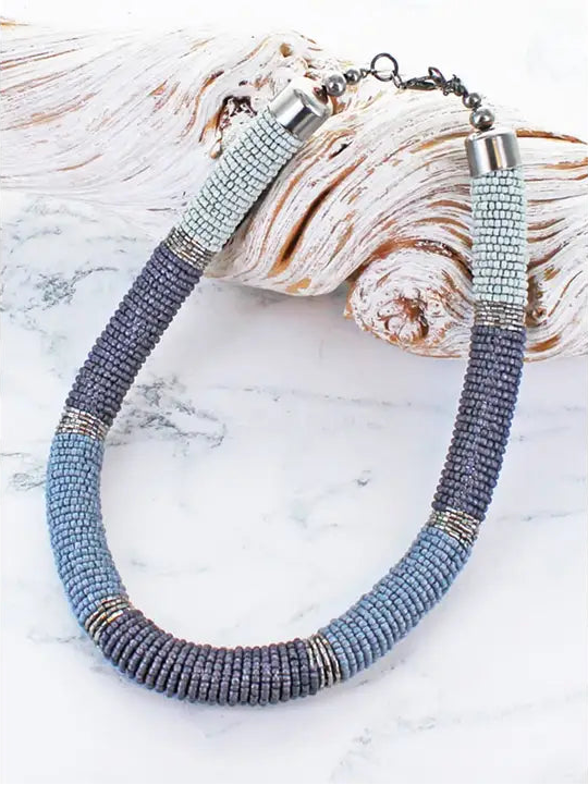 Short Grey Beaded Necklace