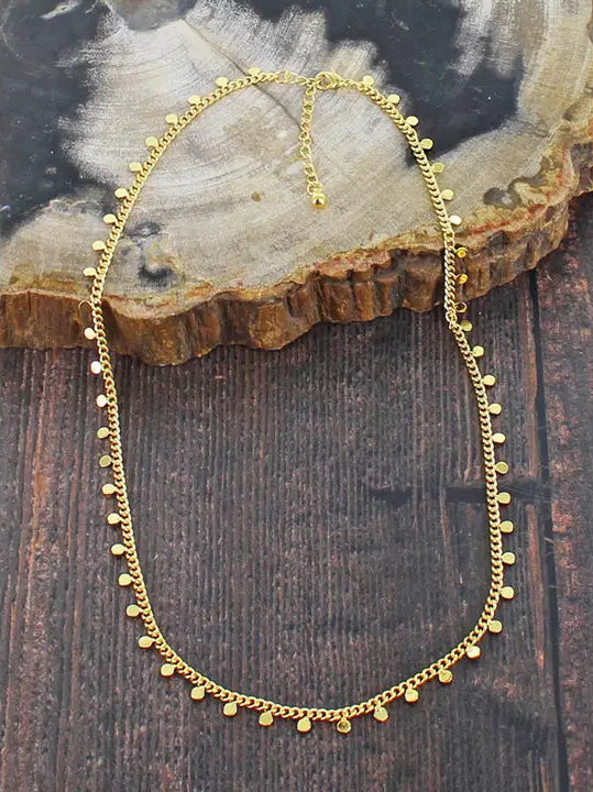 Short Delicate Gold Plated Disc Necklace