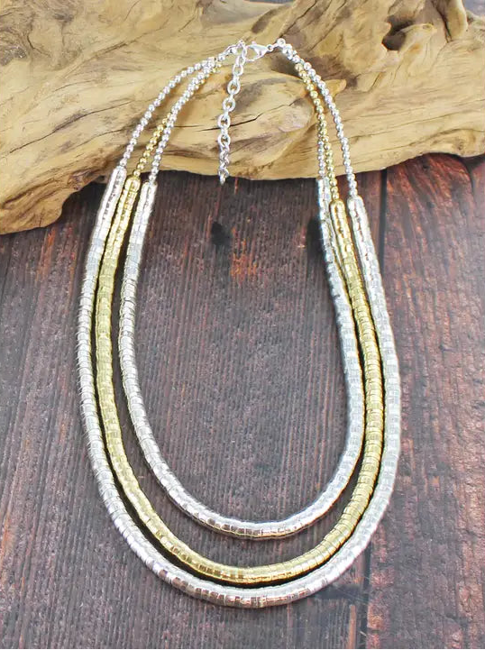 Three Strand Gold & Silver Snake Necklace