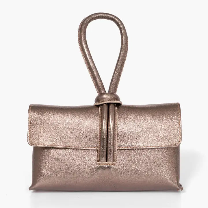 Wristlet Champagne Metallic Leather Bag
