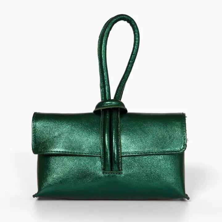 Wristlet Green Metalic Leather Bag
