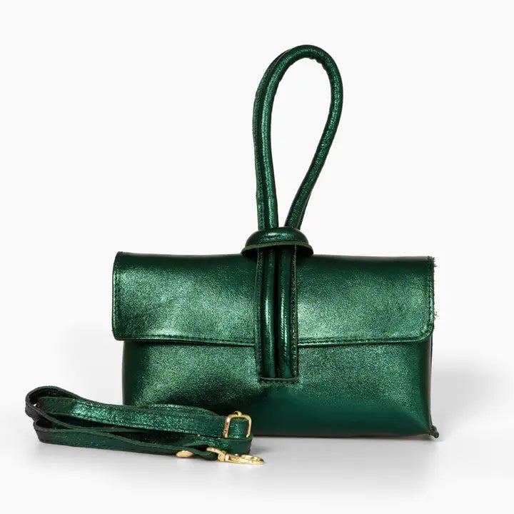 Wristlet Green Metalic Leather Bag