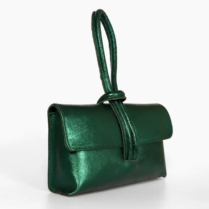 Wristlet Green Metalic Leather Bag