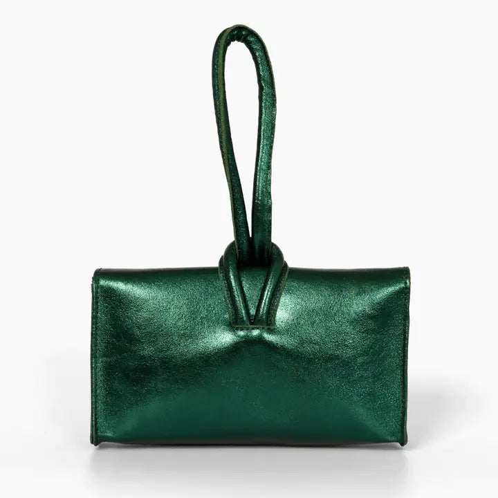 Wristlet Green Metalic Leather Bag