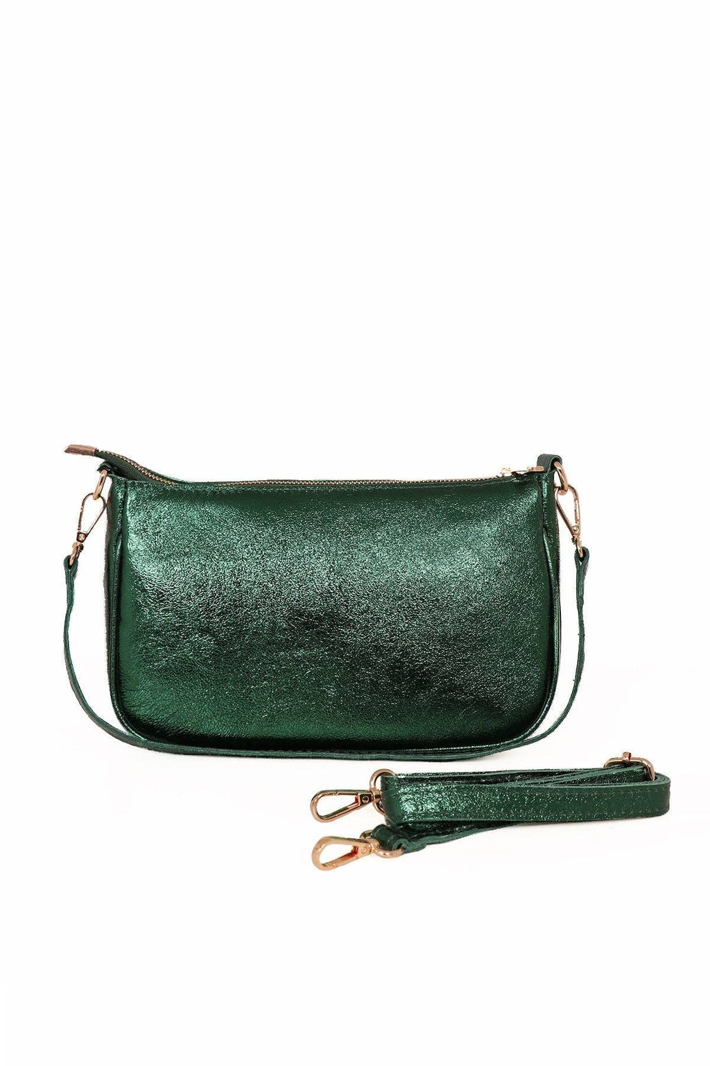 Metallic Green Italian Leather Baguette Bag