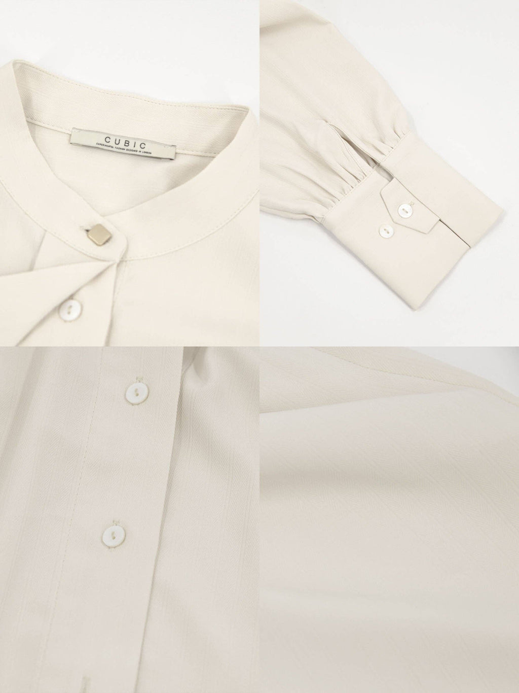 Cubic Oatmeal Collar Tied Slim Fit Shirt