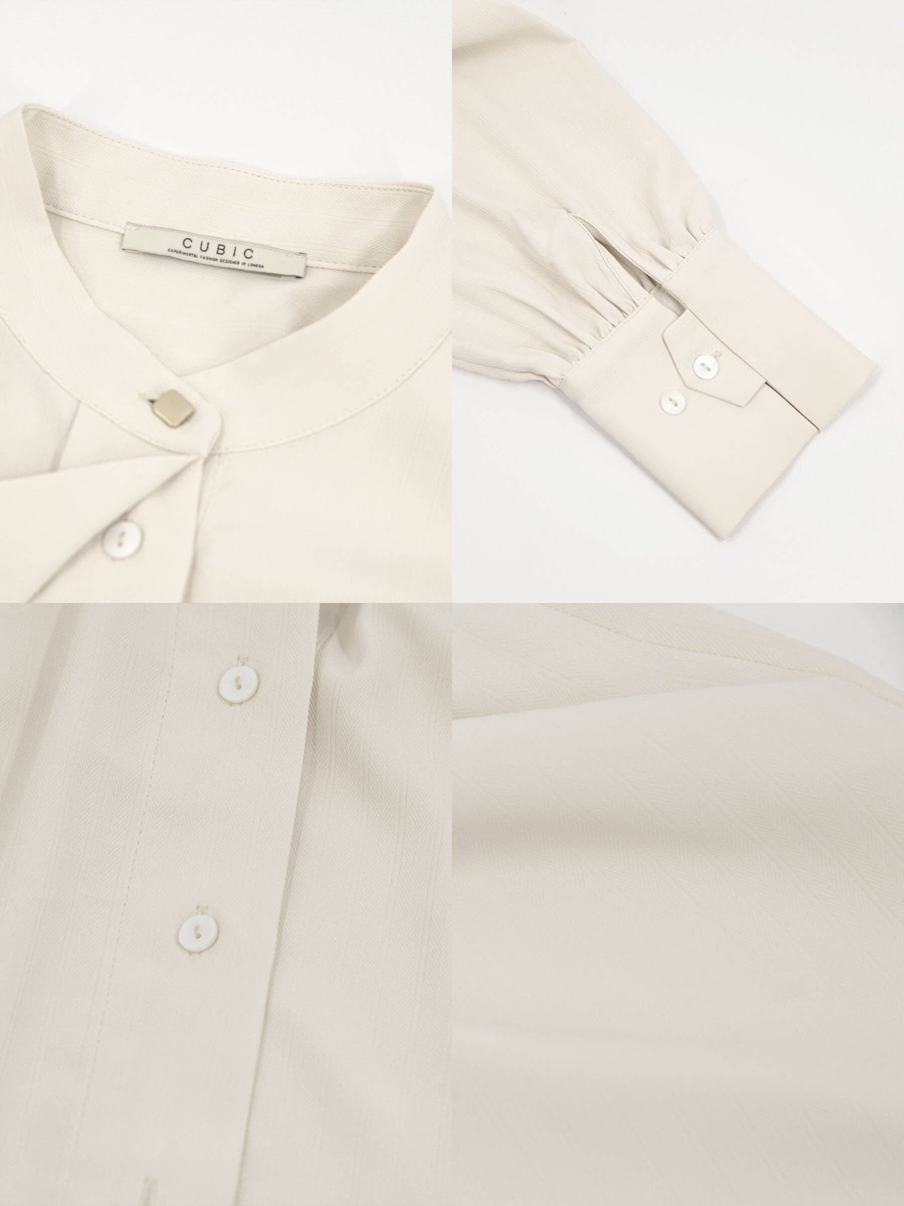 Cubic Oatmeal Collar Tied Slim Fit Shirt